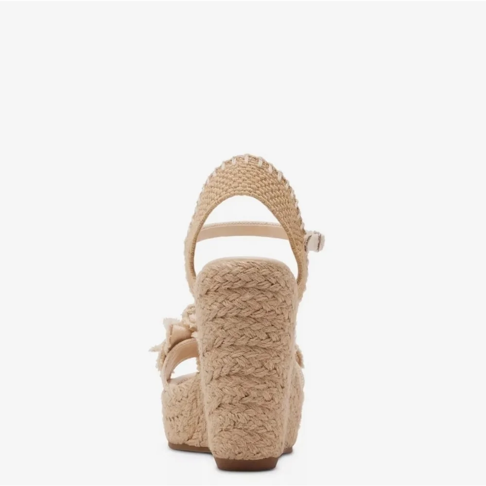 Rosset Espadrille Macrame Wedge Platform Sandal 10 M - Beige Linen Off White